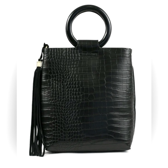 Street Level Black Croco Mini Tote with Ring Handle, OS. - Picture 1 of 5